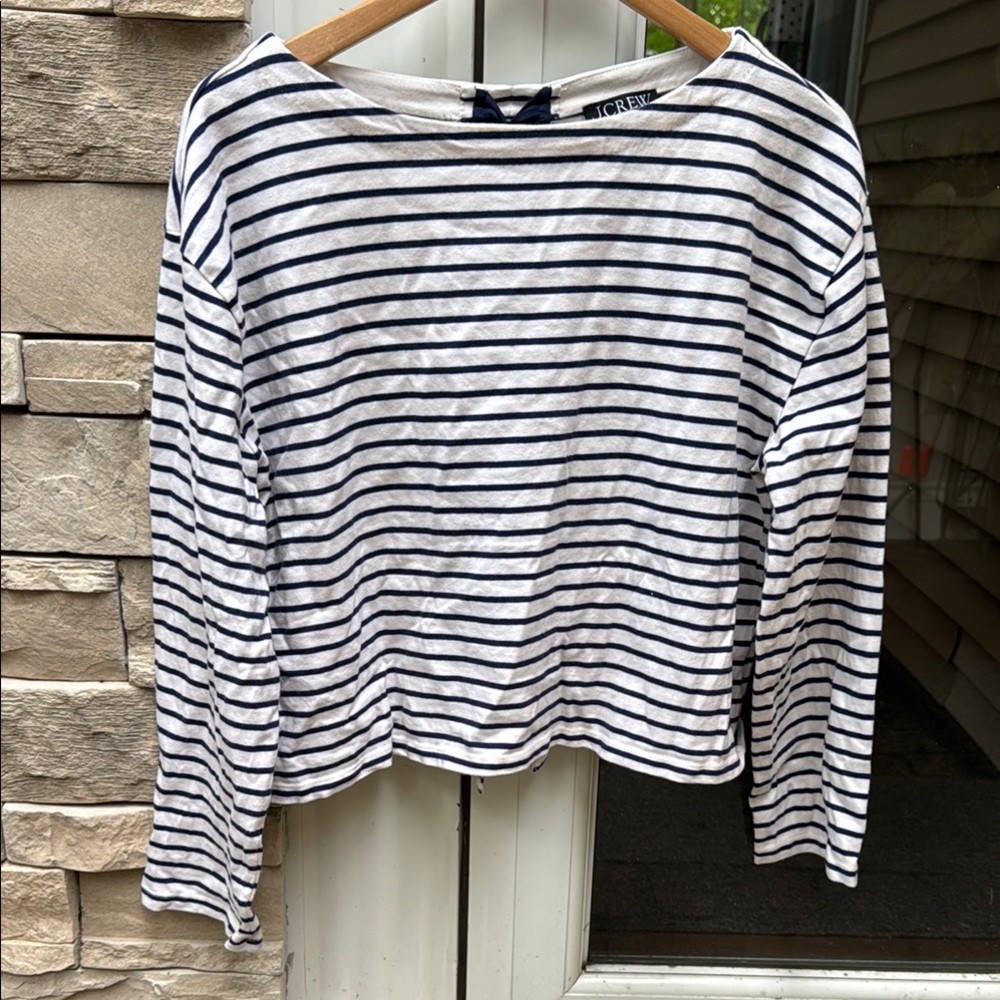 Striped Long Sleeve Top, cropped with slit in back where the bottom bow ties.